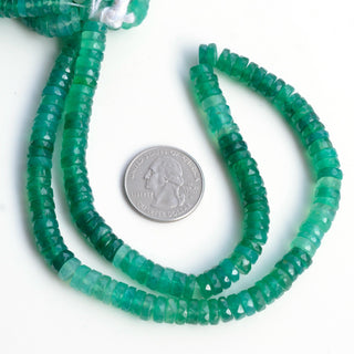 Green Onyx Faceted Tyre Rondelle  Beads, 7mm Shaded Green Onyx Round Heishi Gemstone Beads, 8 Inch/16 Inch Strand, GDS2109