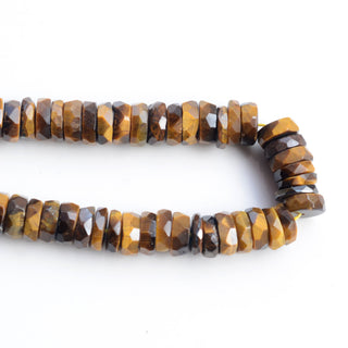 Natural Tigers Eye Faceted Tyre Rondelles Beads, 7mm to 7.5mm Brown/Gold Tiger Eye Round Heishi Gemstone Beads, 8 & 16 Inch Strand, GDS2111