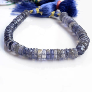 Natural Iolite Faceted Tyre Rondelle Beads, 7-7.5mm/8mm/9-10mm Ink Blue Iolite Round Heishi Gemstone Beads, 6.5 Inch/8 Inch Strand, GDS2112