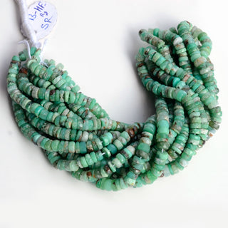 Natural Chrysoprase Faceted Tyre Rondelle Beads, 6.5mm to 7mm Green Chrysoprase Round Heishi Gemstone Beads, 16 Inch Strand, GDS2114