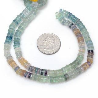 Multi Fluorite Smooth Tyre Rondelle Beads, 6mm to 6.5mm Green Fluorite Round Heishi Gemstone Beads, 16 Inch Strand, GDS2004
