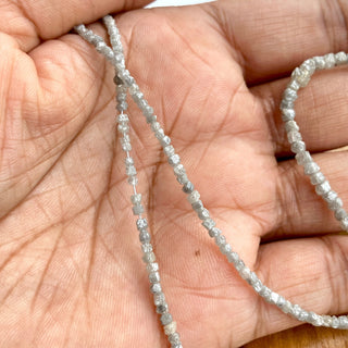 2mm To 2.5mm Raw Uncut Natural Grey White Diamond Box Beads, Conflict Free Earth Mined White Cube Rough Diamonds, 8/16 Inch Strand, DDS773/8