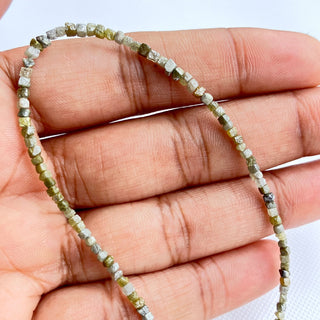 1.5mm To 2.5mm Raw Uncut Natural Olive Green Diamond Box Beads, Conflict Free Earth Mined Green Cube Rough Diamonds, 8/16" Strand, DDS773/9