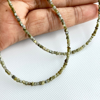 1.5mm To 2.5mm Raw Uncut Natural Olive Green Diamond Box Beads, Conflict Free Earth Mined Green Cube Rough Diamonds, 8/16" Strand, DDS773/9