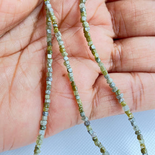 1.5mm To 2.5mm Raw Uncut Natural Olive Green Diamond Box Beads, Conflict Free Earth Mined Green Cube Rough Diamonds, 8/16" Strand, DDS773/9