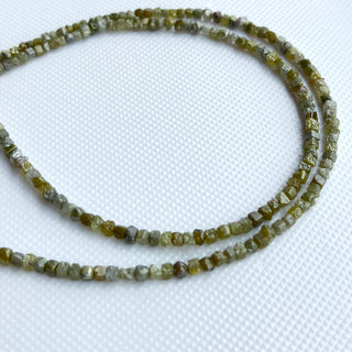 1.5mm To 2.5mm Raw Uncut Natural Olive Green Diamond Box Beads, Conflict Free Earth Mined Green Cube Rough Diamonds, 8/16" Strand, DDS773/9