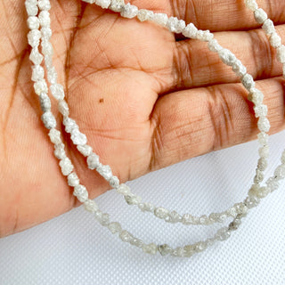Raw Uncut Natural Diamond Long Tumble Beads, 2mm To 3mm White Gray Conflict Free Earth Mined Rough Diamonds, 4/8/16 Inch Strand, DDS130/3