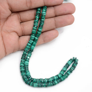 Natural Malachite Smooth Tyre Rondelle Beads, 6.5mm Green Malachite Round Heishi Gemstone Beads, Malachite Necklace, 16 Inch Strand, GDS2120