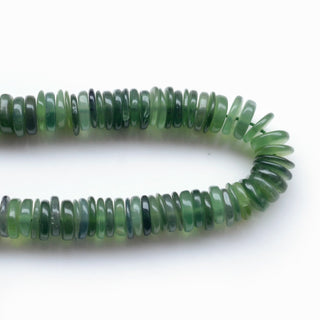 Natural Green Jade Smooth Rondelle Beads, 6mm To 6.5mm Green Jade Round Heishi Gemstone Beads, Green Jade Necklace, 16 Inch Strand, GDS2128