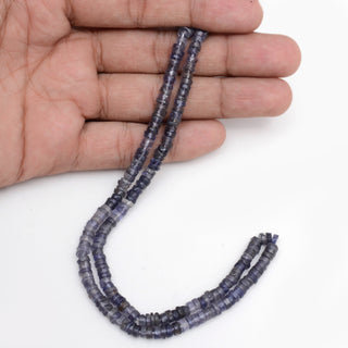 Iolite Smooth Rondelle Beads, 4.5mm to 5mm Natural Shaded Blue Iolite Round Heishi Gemstone Beads, 16 Inch Strand, GDS2131