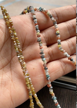 Natural White Yellow Red Blue Raw Rough Uncut Diamond Beads loose, 3mm To 4mm Earth Mined Diamond Beads, Sold As 8/16 Inch Strand, DD201/2