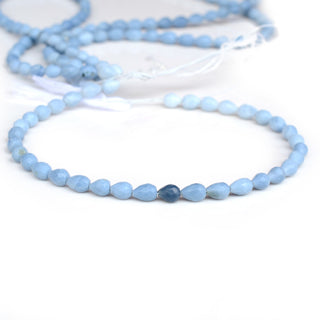 Natural Blue Opal Faceted Teardrop Shaped Briolette Beads, 6-7mm Natural Blue Opal Straight Drilled Gemstone Beads, 9 Inch Strand, GDS2140
