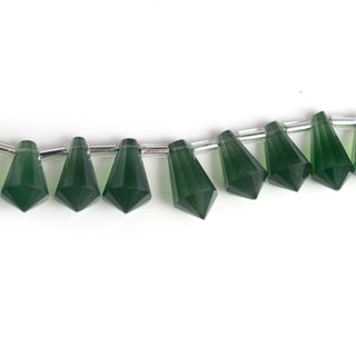 Natural Green Serpentine Fancy Cone Shaped Hand Carved Faceted Gemstone Briolette Beads, 10mm To 14mm Beads, 5.5 Inch Strand, GDS2078