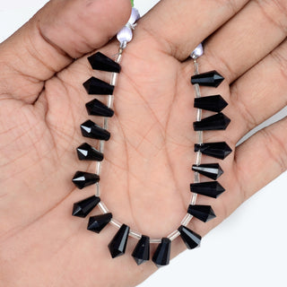 Natural Black Onyx Fancy Cone Shaped Hand Carved Faceted Gemstone Briolette Beads, 11mm To 13mm Beads, 5.5 Inch Strand, GDS2079