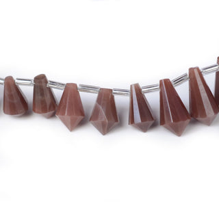 Natural Brown Moonstone Fancy Cone Shaped Hand Carved Faceted Gemstone Briolette Beads, 9mm To 13mm Beads, 5.5 Inch Strand, GDS2080