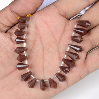 Natural Brown Moonstone Fancy Cone Shaped Hand Carved Faceted Gemstone Briolette Beads, 9mm To 13mm Beads, 5.5 Inch Strand, GDS2080