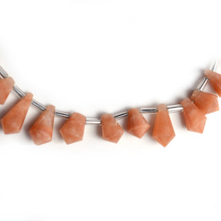 Natural Peach Moonstone Fancy Cone Shaped Hand Carved Faceted Gemstone Briolette Beads, 11mm To 17mm Beads, 5.5 Inch Strand, GDS2081