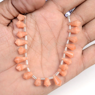 Natural Peach Moonstone Fancy Cone Shaped Hand Carved Faceted Gemstone Briolette Beads, 11mm To 17mm Beads, 5.5 Inch Strand, GDS2081