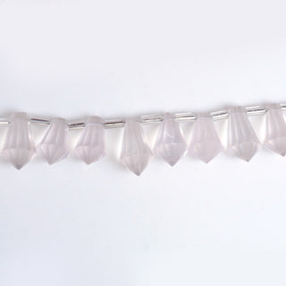 Natural Pink Rose Quartz Fancy Cone Shaped Hand Carved Faceted Gemstone Briolette Beads, 12mm To 13mm Beads, 5.5 Inch Strand, GDS2083