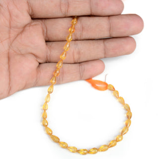 Natural Citrine Faceted Straight Drilled Teardrop Shaped Briolette Beads, 6mm/6.5-7mm Citrine Gemstone Beads, 9 Inch Strand, GDS2142