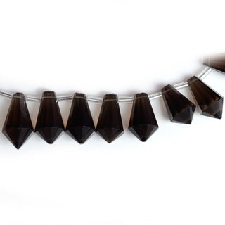 Natural Smoky Quartz Cone Shaped Hand Carved Faceted Gemstone Briolette Beads, 12mm To 16mm Beads, 5.5 Inch Strand, GDS2087