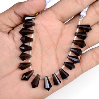 Natural Smoky Quartz Cone Shaped Hand Carved Faceted Gemstone Briolette Beads, 12mm To 16mm Beads, 5.5 Inch Strand, GDS2087