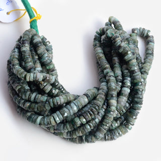 Natural Emerald Faceted Tyre Rondelle Beads, 7mm Emerald Green Round Heishi Gemstone Beads, 8 Inch/16 Inch Strand, GDS2148