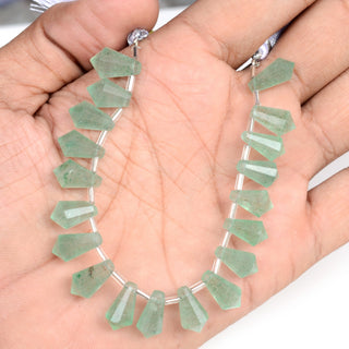 Natural Green Strawberry Quartz Fancy Cone Shaped Hand Carved Faceted Gemstone Briolette Beads, 11mm To 13mm Beads, 5.5 Inch Strand, GDS2017