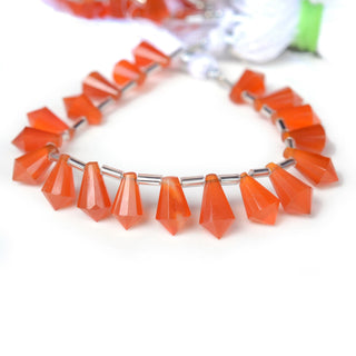 Natural Carnelian Coral Red Fancy Cone Shaped Hand Carved Faceted Gemstone Briolette Beads, 9-11mm/10-12mm Beads, 5.5 Inch Strand, GDS2020