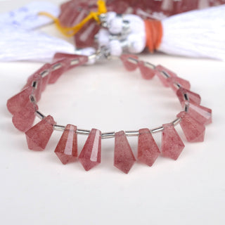 Natural Pink Strawberry Quartz Fancy Cone Shaped Hand Carved Faceted Gemstone Briolette Beads, 11mm To 15mm Beads, 5.5 Inch Strand, GDS2012