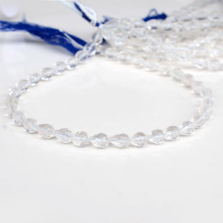 Natural White Crystal Straight Drill Faceted Teardrop Shaped Beads, 6.5mm to 7mm White Crystal Gemstone Beads, 9 Inch Strand, GDS2145