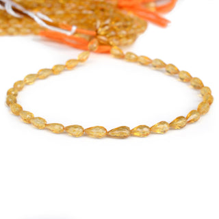 Natural Citrine Faceted Straight Drilled Teardrop Shaped Briolette Beads, 6mm/6.5-7mm Citrine Gemstone Beads, 9 Inch Strand, GDS2142