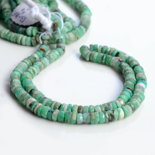 Natural Chrysoprase Faceted Tyre Rondelle Beads, 6.5mm to 7mm Green Chrysoprase Round Heishi Gemstone Beads, 16 Inch Strand, GDS2114