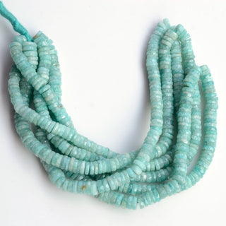 Blue Amazonite Faceted Tyre Rondelle Beads, 6.5mm to 7.5mm Amazonite Round Heishi Gemstone Beads, 16 Inch Strand, GDS2000