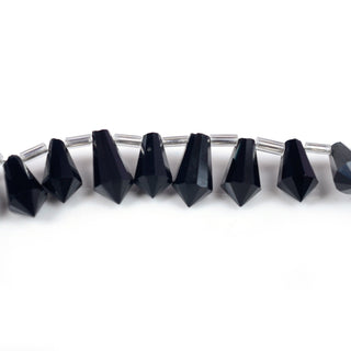 Natural Black Onyx Fancy Cone Shaped Hand Carved Faceted Gemstone Briolette Beads, 11mm To 13mm Beads, 5.5 Inch Strand, GDS2079