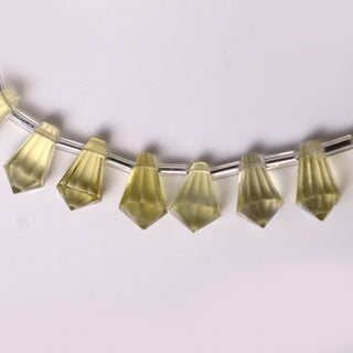 Natural Lemon Quartz Fancy Cone Shaped Hand Carved Faceted Gemstone Briolette Beads, 10mm To 12mm Beads, 5.5 Inch Strand, GDS2082