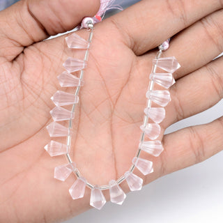 Natural Pink Rose Quartz Fancy Cone Shaped Hand Carved Faceted Gemstone Briolette Beads, 12mm To 13mm Beads, 5.5 Inch Strand, GDS2083