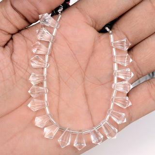 Natural Quartz Crystal Fancy Cone Shaped Hand Carved Faceted Gemstone Briolette Beads, 11mm To 14mm Beads, 5.5 Inch Strand, GDS2085