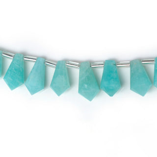 Natural Amazonite Fancy Cone Shaped Hand Carved Faceted Gemstone Briolette Beads, 12mm To 14mm Beads, 5.5 Inch Strand, GDS2086