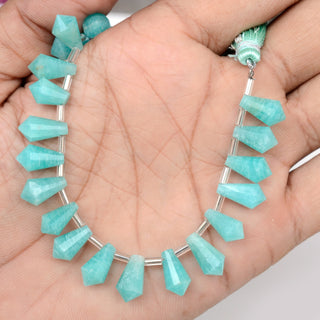 Natural Amazonite Fancy Cone Shaped Hand Carved Faceted Gemstone Briolette Beads, 12mm To 14mm Beads, 5.5 Inch Strand, GDS2086