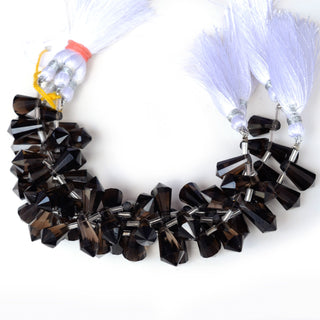 Natural Smoky Quartz Cone Shaped Hand Carved Faceted Gemstone Briolette Beads, 12mm To 16mm Beads, 5.5 Inch Strand, GDS2087