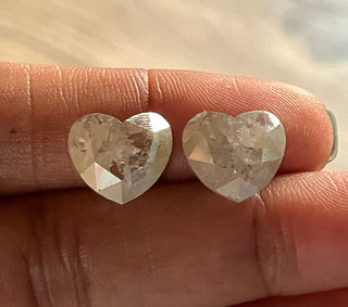 2 Pieces Huge 7.55CTW/11.9mm Matched Pairs White Heart Shaped Rose Cut Diamond Loose, Faceted Loose Diamond Rose Cut, DDS511/14