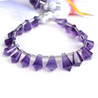 Natural Amethyst Purple Fancy Cone Shaped Hand Carved Faceted Gemstone Briolette Beads, 9-11mm/10-13mm Beads, 5.5 Inch Strand, GDS2019