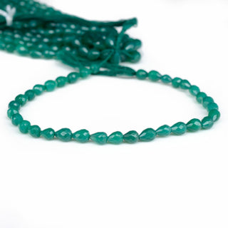 Green Onyx Faceted Straight Drilled Teardrop Shaped Briolette Beads, 6mm/7mm Green Onyx Gemstone Beads, 9 Inch Strand, GDS2141