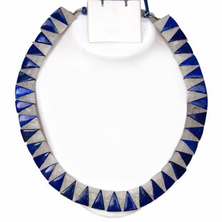 Natural Lapis Lazuli And Crystal Blue/White Layout Necklace, Cleopatra Necklace, Graduated Collar Necklace, 19mm to 21mm, 20 Inch, GDS2158