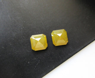 2 Pieces 1.75CTW/6mm Natural Yellow Diamond Rose Cut Asscher Cut Matched Pair Loose, Faceted Flat Back Yellow Diamond Cabochon, DDS582/1