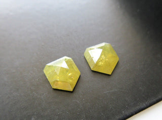 2Pcs 7mm/1.64CTW Yellow Diamond Rose Cut Shield Shape Matched Pair Loose, 7mm Faceted Flat Back Yellow Natural Diamond Cabochon, DDS582/3