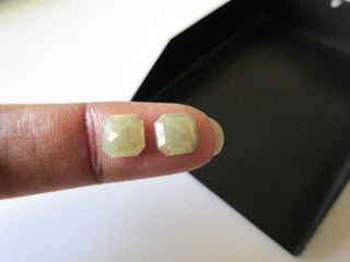 2 Pieces 2.98CTW Fancy Emerald Cut Asscher Cut Very Light Yellow White Rose Cut Diamond Loose, Matched Pair, DDS462/4