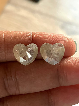 2 Pieces Huge 7.55CTW/11.9mm Matched Pairs White Heart Shaped Rose Cut Diamond Loose, Faceted Loose Diamond Rose Cut, DDS511/14