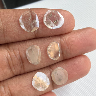 Clear White Natural Diamond Polished Faceted Slices Free Form Rose Cut Diamond Polkis, Flat Back Diamond Slice, Matched Pair, Dds258